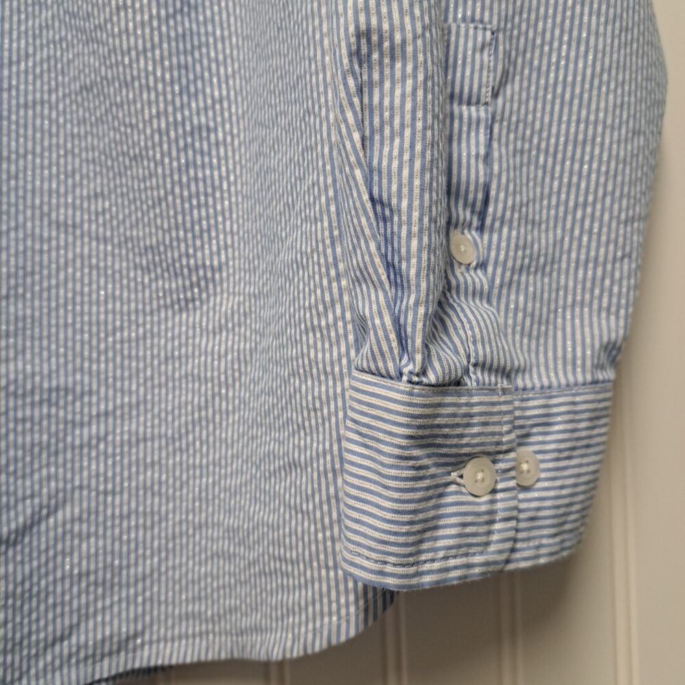 Ava & Viv Long Sleeve Shirt Womens 1X Blue White Striped Button Up Top Coastal - Picture 7 of 14